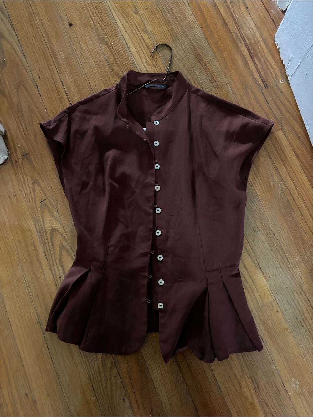 Burnt-Orangey Button-Front Cap Sleeve Top